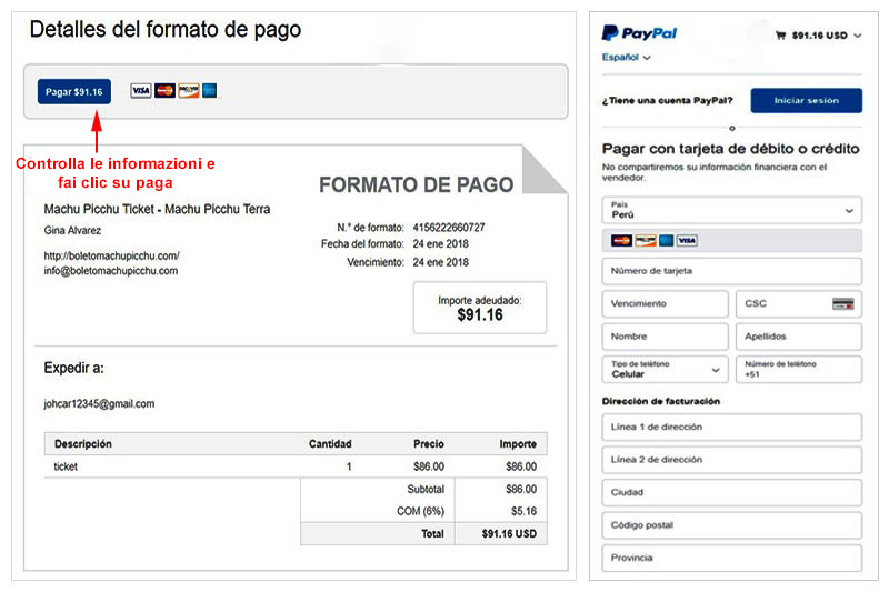 Biglietto Paypal Machu Picchu Fattura biglietto Paypal Machu Picchu